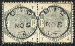 GREAT BRITAIN: Sc.107, 1883/4 1sh. Green, Horizontal Pair Used In UIC, Fine/VF Quality! - Other & Unclassified