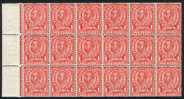 GREAT BRITAIN: Sc.154a, 1912 1p. Scarlet, MNH Block Of 18, Excellent Quality - Other & Unclassified