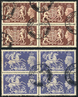 GREAT BRITAIN: Sc.288/289, 1951 10sh. And 1£., High Values Of The Set In Used Blocks Of 4, VF! - Sonstige & Ohne Zuordnung
