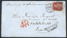 GREAT BRITAIN: 23/AU/1868 Hull - Valdelosa (Spain): Cover Franked With 1p. Red-rose (plate 117) With Duplex "HULL 383" - Sonstige & Ohne Zuordnung