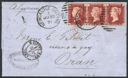 GREAT BRITAIN: 30/JUN/1871 Newcastle-On-Tyne - Oran (Algeria): Entire Letter Franked With Strip Of 3 Of 1p. Rose-red Pl - Other & Unclassified