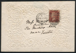 GREAT BRITAIN: "Valentine" Envelope Franked With 1p. Rose-red Plate 145 (SG.43) Sent To Exeter With Duplex "TEIGNMOUTH - Sonstige & Ohne Zuordnung