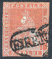 TOSCANA: Sc.3, 1851/2 2s. Scarlet, Genuine But With Defect (bottom Right Corner Missing, It Was Poorly Repaired But It C - Tuscany