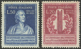 ITALY: Yvert 549/550, 1949 Volta's Electric Battery, Cmpl. Set Of 2 MNH Values, Excellent Quality! - Unclassified