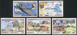 KIRIBATI: Sc.431/5, 1983 Ships, Maps & War, Cpl. Set Of 5 Values With SPECIMEN Overprint, Excellent Quality! - Kiribati (1979-...)