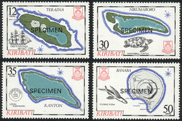 KIRIBATI: Sc.436/9, 1984 Maps & Fauna, Cpl. Set Of 4 Values With SPECIMEN Overprint, Excellent Quality! - Kiribati (1979-...)