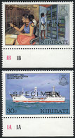 KIRIBATI: Sc.485/6, 1987 Ship And Telecommunications, Set Of 2 Values With SPECIMEN Overprint, Excellent Quality! - Kiribati (1979-...)