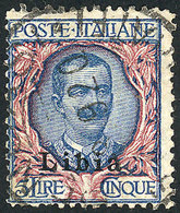 LIBYA: Sc.14, 1912/22 5L. Used, Very Nice Example, Key Value Of The Set, Rare, Catalog Value US$575. - Libië