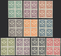 MALTA: Sc.J11/J20, 1925 Complete Set Of 10 Values In MNH Blocks Of 4, Superb, Catalog Value US$340. - Malta