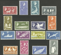 SOUTH GEORGIA: Yvert 9/24, 1963/9 Fauna, Cmpl. Set Of 16 Values, MNH, Excellent! - Falklandinseln
