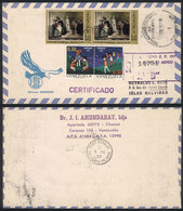 FALKLAND I.: Registered Airmail Cover Sent From Venezuela To Port Stanley, With "Declaración Conjunta" Mark On Front - Falklandinseln