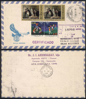 FALKLAND I.: Registered Airmail Cover Sent From Venezuela To Port Stanley, With "Declaración Conjunta" Mark On Front - Falkland