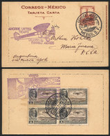 MEXICO: 12/JUL/1929 Mexico - María Juana (Argentina), Airmail Cover "via New York", With Special Violet Markings - Mexico