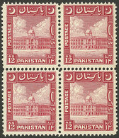PAKISTAN: Sc.54, 1949/53 12a. Red, MNH Block Of 4, VF Quality, Catalog Value US$110. - Pakistán