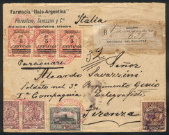PARAGUAY: Registered Cover Sent From PARAGUARÍ To Italy On 7/AP/1908 With Very Handsome Postage Of 1.80P., On Back - Paraguay