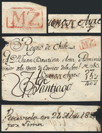 PERU: Front Of Folded Cover Sent From Spain To Santiago De Chile, With Straightline Red CADIZ Mark Applied In - Peru