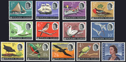 PITCAIRN: Sc.39/51, 1964/5 Ships And Birds, Complete Set Of 13 Unmounted Values, Excellent Quality, Catalog Value - Islas De Pitcairn