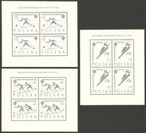 POLAND: Yvert 28/30, 1962 Winter Sports, Cmpl. Set Of 3 Souvenir Sheets, MNH, Excellent Quality! - Sonstige & Ohne Zuordnung