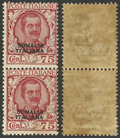 ITALIAN SOMALILAND: Sc.90, 1926/30 75c., MNH Pair, The Top Stamp Of Very Fine Quality, And The Bottom One With Tiny Defe - Somalia