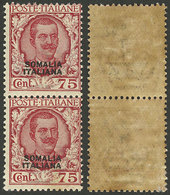 ITALIAN SOMALILAND: Sc.90, 1926/30 75c., MNH Pair, The Top Stamp Of Very Fine Quality, And The Bottom One With Tiny Defe - Somalië