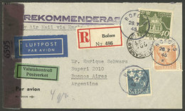 SWEDEN: 26/JUL/1945 Bofors - Argentina, Registered Airmail Cover, With Allied Censor Label, And Backstamps Of Ne - Autres & Non Classés