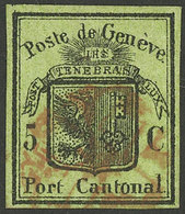 GENEVE: Sc.2L3, 1845/8 5c. Black On Yellow-green "Grosser Adler", Used, Wide Margins, Excellent Quality, With Several Sm - 1843-1852 Correos Federales Y Cantonales