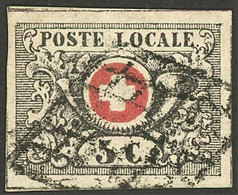 GENEVE: Sc.2L6 (Yvert 6), 1849/50 5c. Used, Wide Margins, Excellent Quality, With Signature And Certificate (1943) Of Al - 1843-1852 Poste Federali E Cantonali