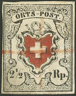 SWITZERLAND: Sc.1 (Yvert 17, Zu.13I), Type 3, With Red Pen Cancel, Fine To Very Fine Complete Margins, Handsome Examp - Andere & Zonder Classificatie