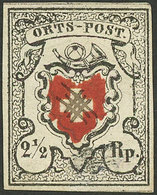 SWITZERLAND: Sc.3 (Yvert 13, Zu.13II), Type 31, Pen Cancelled, With 4 Good Margins, Very Fresh And Attractive, VF Qua - Andere & Zonder Classificatie