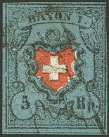 SWITZERLAND: Sc.5 (Yvert 18), Used, Fine Quality, Very Fresh, With Von Der Weid Certificate. - Autres & Non Classés