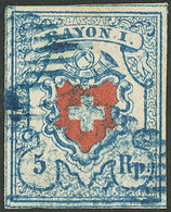 SWITZERLAND: Sc.10 (Yvert 20), 1851 5Rp. Without Frame Line Around The Cross, Used, VF Quality - Other & Unclassified