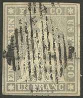 SWITZERLAND: Sc.30 (Zu.27C), 1855/7 1Fr. Lavander (with Black Silk Thread), Used, Very Good Margins, Beautiful Exampl - Other & Unclassified