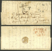 SWITZERLAND: 26/OC/1849 Lugano - Genova, Long Entire Letter With Attractive Postal Markings, VF Quality! - Otros & Sin Clasificación