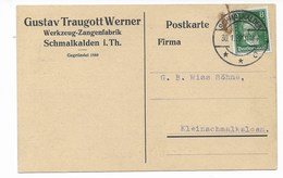 6080  SCHMALKALDEN  -  FIRMENPOSTKARTE  GUSTAV TRAUGOTT WERNER (WERKZEUG-ZANGENFABRIK)  1928 - Schmalkalden