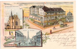 Insel BORKUM Color Litho Katholische Kirche Villa Strandstrasse Leuchtturm 14.7.1905 Gelaufen - Borkum