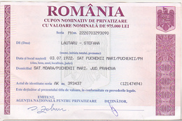 Romania Bond -  Nominative Coupon Of Privatization - 975000 Lei - Roemenië