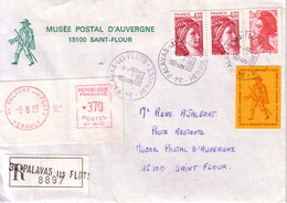 HERAULT - PALAVAS LES FLOTS - BEL AFFRANCHISSEMENT RECOMMANDE GANDON ROULETTE + SABINE + E.M.A + VIGNETTE - VERSO TAXE R - 1859-1959 Storia Postale