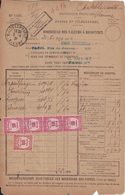 VIENNE - CHATELLERAULT - 3-6-1931 - TAXE 1F - BANDE DE 4 DU 10c + 60c - SUR BORDEREAU DES VALEURS A RECOUVRER - 1859-1959 Cartas & Documentos