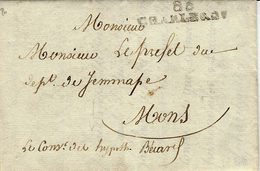 1808- Lettre En Franchise  De 86 / CHARLEROY ( Le Jemappes ) 40 Mm Pour Mons - 1792-1815 : Departamentos Conquistados