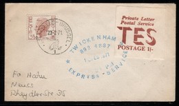 GB STRIKE MAIL TWICKENHAM EXPRESS SERVICE COVER 1/- COMMERCIAL COVER 10/2/71 TO GERMANY VIA BELGIUM - Werbemarken, Vignetten