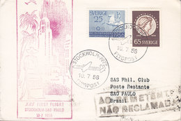 Sweden SAS First Flight Ertsflug STOCKHOLM-SAO PAULO 1956 'Petite' Cover Brief Olympic Games & Lenngren Stamps - Covers & Documents