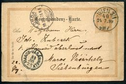 Correspondenz-Karte, Wien 24.7.1899 - Maros Vasarhely (Targa Mures) 25.7.1899 - Torda 26.7.1899 - Siebenbürgen (Transsylvanien)