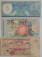 Lot De 3 Billets Du Surinam 5/25/100 Guldens - Suriname