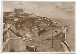 Real Photo Postcard, Cornwall, Newquay Harbour. Boats, Bridge, Cliffs, Houses. - Newquay