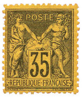 France : N°93**. 35 C. Violet-noir S. Jaune. 3 Dents Courtes, Signé Brun. - Sonstige & Ohne Zuordnung
