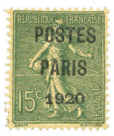 France : Préo N°25* 15 C. Vert-olive. Légères Adhérences, Signé Roumet. - Other & Unclassified