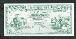 Delcampe - Mexique .reproduction ; Peninsular Mexicano Pagara 5 Pesos A La Vista Al Portador En Efectivo - Messico