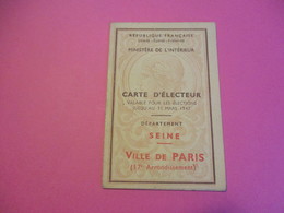 Carte D’Électeur/République Française/Ministère De L'Intérieur/Département De La Seine/Ville De Paris/1946     ELECT31 - Unclassified