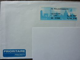 1999 PARIS  PHILEXFRANCE 99  Sur Lettre Non Oblitérée  (adresse Cachée) - 1999-2009 Abgebildete Automatenmarke