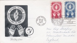 ONU :  Yvert  21 23  Sur Lettre Oblitération 1er Jour New-York Du 10 12 1953. Mains - Storia Postale